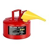 VEVOR Safety Metal Container, 2.5 Gallon Type I Red Metal Container for Liquid Material with Stainless Steel Flame Arrester, Self-Closing Lid & PE Funnel, Carbon Steel Flammable Saving with Handle