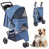 KMFurnila 3 Wheel Pet Stroller for Dogs and Cats, Foldable Design