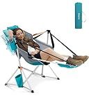 KingCamp Hammock Chair with Footrest, Swinging Portable Folding Camping Chairs for Adults MAX 400lbs Heavy Duty Foldable Oversized Rocker with Cup Holder Pillow for Outdoor Beach Patio Sport Lawn,Cyan