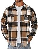 COOFANDY Men's Plaid Shirt Overshirt Jacket Long Sleeve Shirt Fall Clothing Overshirt Khaki