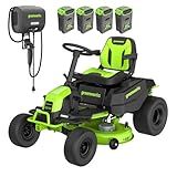 Greenworks 60V 42" CrossoverT Cordless Riding Lawn Tractor, (4) 8.0Ah Batteries and (600W) Plug in Charger