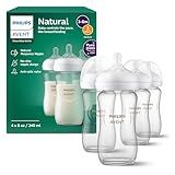 Philips Avent Natural Glass Baby Bottles with Natural Response Nipples (Medium Flow, Flow 3), 8oz, 4-Pack, SCY913/04
