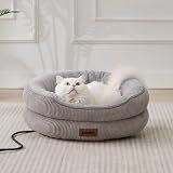 ZOMISlA Heated Cat Bed for Indoor Cats, 25 Timer & 11 Temp Adjustable, Grey