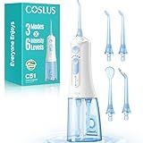 COSLUS C51 Portable Water Flosser for Teeth: 3 Modes & 6 Pressure Settings with Jet Mode Water Dental Pick for Orthodontic, Braces, Sensitive Gums, Compact for Travel, 300ML for Multiple Users, White
