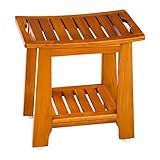 18" Standard Teak Shower Bench with Shelf & Handle - Waterproof, Non-Slip Bath Stool, 300 lbs Capacity - Fits Standard Tubs/Showers & Outdoor Use (Patented)