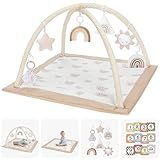 Washable Tummy Time Mat, Baby Play Gym with 6 Featured Toys and 12 Milestone Cards, Baby Gym for Infant & Toddler, Deluxe Larger Baby Play Mat, Baby Play Mats for Floor, Non Slip