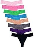 Sunm boutique Pack of 8 Women's Thin Lace Hollowed Out T Back Low Waist Ice Silk Sexy Cheeky Thong See Through Panties, Large