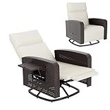 Trumbeak Outdoor Swivel Recliner Chair,Dual-Adjust Outdoor Patio Chairs with Adjustable Backrest and Footrest,Wicker Patio Chair with Flip-Up Table for Living Rooms,Pools,Balconies, patios,courtyards