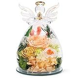 FIACO Gifts for Women Birthday Christmas Preserved Rose Forever Flower in Glass Angel Figurines Fresh Flowers for Delivery for Mom Real Colorful Roses for Grandma Wife Her from Daughter