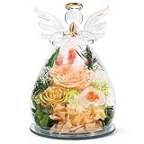 Gifts for Mom Birthday Gifts for Women Preserved Rose Forever Flower in Glass Angel Figurines Fresh Flowers for Delivery Anniversary Real Colorful Roses for Grandma Her Wife Mothers from Daughter