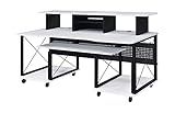 Acme Furniture Megara 72" x 30" Rectangular Metal Storage Music Desk, Included Wheels, Multiple Functional & Storage Spaces, in White and Black Finish