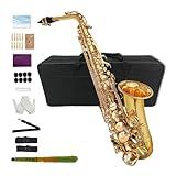 Yinfente Eb Alto Saxophone For Beginners Adult,Saxophone Student,E Flat Alto Sax Full Kit With Reeds,Pads Cushions,Hard Carrying Case,Cleaning Cloth & Rod,Mouthpiece,Gloves,Neck Strap Gold