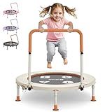 BCAN 36'' Toddler Trampoline, ASTM Certified-Foldable Mini Trampolines for Kids Ages 1-6, Adjustable Handle, Safety Pad & Foldable Legs, Baby Trampoline Indoor/Garden, Gift for Boy and Girl, Beige