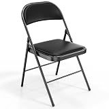 VINGLI 1 Pack Folding Chairs with Padded Seats, Metal Frame with Pu Leather Seat & Back, Capacity 350 lbs, Set of 1, Black