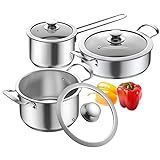 Aufranc Stainless Steel pots and pans set, 6 Piece Nonstick Kitchen Induction Cookware Set,Works with Induction/Electric and Gas Cooktops, Nonstick, Dishwasher