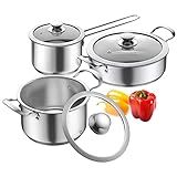 Aufranc Stainless Steel pots and pans set, 6 Piece Nonstick Kitchen Induction Cookware Set,Works with Induction/Electric and Gas Cooktops, Nonstick, Dishwasher