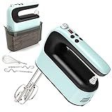Yomelo 9-Speed Digital Hand Mixer Electric, 400W Powerful DC Motor, Hand Mixer Electric Handheld with Snap-On Storage Case, 5 Stainless Steel Accessories, Beaters, Dough Hooks, Whisk(Ice Blue/Black)