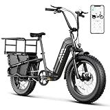 TST White Electric Bike for Adults 1500W Peak Motor Cargo E-Bike 60Miles 28MPH 20" Fat Tire Ebikes 48V 15Ah Removable Battery Electric Bicycle Rear Rack with Basket for Commuting and Carrying Goods