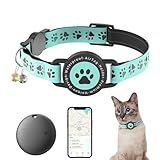 Cat Tracker Collar, IP68 Waterproof AirTag Cats Collar with Bells, Breakaway & Reflective Safety Design for Cat GPS Tracker, Compatible with Apple Find My (iOS Only) No Monthly Fee (Green)