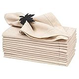 Lightnpro Flax Linen Napkins Set of 12 – Hemstitched Dinner Cloth Napkins, Washable and Reusable Natural Flax Napkins for Dining, Parties, Weddings, Holiday & Everyday Use – 18x18 Inch Natural Color