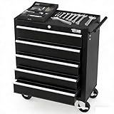 TUFFIOM 5-Drawer Rolling Tool Chest w/Drawers & Lock, Tool Storage Cabinet with Lockable Wheels, Top Cushion & Drawer Liners, Tool Organizer Box for Garage, Warehouse & Repair Sho