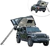 Naturnest Hard Shell Rooftop Tent Hardshell Roof Top Tent Car Camping for Pickup Wagon Van SUV All Seasons with Telescopic Ladder (Black & Beige)