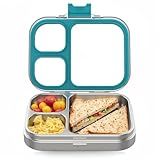 HOMEKOL Stainless Steel Lunch Box, 3 Compartments Metal Bento Box for Kids Adults, Leak-Proof Lunch Box for School Office, Dishwasher Safe, BPA-Free, Tritan Lid, Blue