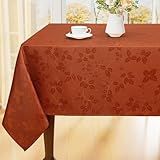 Moosfor Thanksgiving Tablecloth Rectangle 60x84 Inch, Waterproof Fall Leaves Jacquard Table Cloth, Damask Fabric Table Covers for Harvest Parties, and Fall Decor, Rust/Burnt Orange