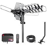 2026 TV Antenna Outdoor Antenna for Smart and Older TVs (2 Outputs),200Miles Long Range with UHF/VHF, 360° Motorized Rotation,Mounting Pole, and 25FT RG6 Cable – Supports 4K, 1080P