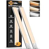 Gritin 14.7inch Under Cabinet Lighting Rechargeable - 128 LED Super Bright, 3-Color&5 Level Brightness, 4 Modes, Motion Sensor, Long Lasting-Easy Installation Magnetic Closet Lights - 2 Pack-Silver