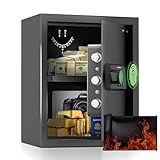 Mutak Smart Home Safe 1.5 Cub Biometric Safe Box, Quick-Access with Fingerprint Recognition Handle, Keys, Digital Keyboard, & Type-C Port, Equipped with Fireproof Bag&Alarm System, Bright LED