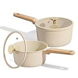 CAROTE 1.6Qt & 3.0Qt Sauce Pan Sets with Lid Ceramic Nonstick Pot Set Non Toxic Saucepan with Stay-cool Handle Small Kitchen Cooking Pots, Easy to Clean, Induction Comptable, PFOA FREE