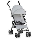 Dream On Me Rover Convenience Baby Stroller – Lightweight & Compact Travel Umbrella Stroller, Quick One-Hand Fold, Lockable Rear Wheels, Adjustable Canopy, 3-Point Safety Harness & Cup Holder – Grey