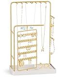 ProCase Jewelry Stand Holder Organizer, Jewelry Display Storage with Ring Tray, Rotating Earring Bracelet Necklace Holder, Valentine's Gifts Room Dorm Decor for Teen Girls -Gold (No-Assembly)