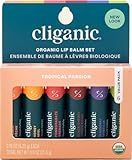 Cliganic Organic Lip Balm Set - 6 Tropical Flavors - 100% Natural Moisturizer for Cracked & Dry Lips
