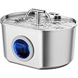 Cat Water Fountain Stainless Steel - Pet Drinking Fountain for Cats Indoor - 2.2L/74oz Automatic Water Dispenser with Watering Level Window (1 Filter)