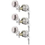 Gobrico 3 Satin Nickel Keyed Alike Keyed Single Deadbolts Door Locks with Same Key, Entry Front Door Round Cylinder Deadbolt Locksets, Thumb-Turn Button Inside