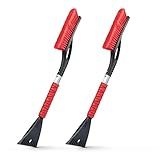 EcoNour 27" Car Snow Brush and Ice Scrapers for Car Windshield (Red- 2 Pack) | Scratch Free Bristle Head Snow Brush & Tough Window Snow Scraper with Aluminium Body