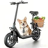AWWSCOOTER C1 Electric Scooter with Seat for Adults, 450W Powerful Motor, 20 Mile Long Range, 16 Mph Foldable Commuter E-Scooter with Basket for Daily Commute, Grocery, or Pet Travel – Classic Black