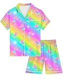 Kids Girls Satin Pajamas for Girls Short Sleeve Button Down Silky Pjs Girls' Sleepwear Set for Toddler Kids 5T Size 6