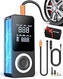 2026 Upgraded Tire Inflator Portable Air Compressor with 3X Fast Inflation, Auto Shut-off, LED Light, Type-C Charge, Long Runtime, 12V Car Power Adapter, Storage Box