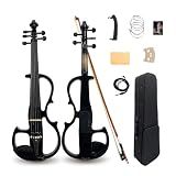 Vetimobato Electric Violin 4/4 Full Size Solid Wood Silent Violin Set for Adults Beginner Practice Electric Fiddle with Ebony Fittings Hard Case & Bow(5 String Black)