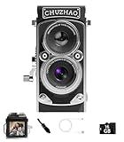 CHUZHAO Vintage Mini Digital Camera, Portable TLR Style Retro Point and Shoot Compact Small Pocket 1080P FHD Video 12MP Autofocus Vlogging Camera with 16 GB Card for Beginners Teens Adults Kids Black
