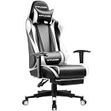 GTPLAYER Gaming Chair with Footrest, Ergonomic Computer Game Desk Chair, Reclining Gamer Chair Seat Height Adjustment, Swivel Rocker with Headrest and Lumbar (White)