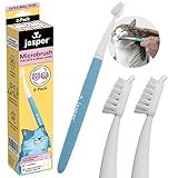 Jasper Microbrush Cat Toothbrush, Soft-Bristled Toothbrush Kit for Felines & Small Dogs, Premium Non-Slip Handle with 2 Replaceable Tooth Brush Heads, Use with Cat Toothpaste