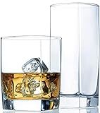Le'raze Collins Everyday Drinking Glasses Set of 16 Drinkware Kitchen Glasses for Cocktail, Iced Coffee, Beer, Ice Tea, Wine, Whiskey, Water, 8 Tall Highball Glass Cups & 8 Short Old Fashioned.