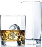 Square Everyday Drinking Glasses - Set of 16 Kitchen Drinkware Glass Cups.