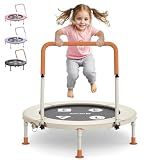BCAN BT1 36'' Toddler Trampoline, ASTM Certified-Foldable Mini Trampolines for Kids Ages 1-6, Adjustable Handle, Safety Pad & Foldable Legs, Baby Trampoline Indoor/Garden, Gift for Boy and Girl, Beige