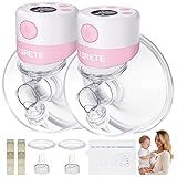 TSRETE Double Wearable Breast Pump, Electric Hands-Free Breast Pumps with 2 Modes, 9 Levels, LCD Display, Memory Function Rechargeable Milk Extractor-24mm Flange, Pink
