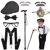 Aimeiar Kids 100 Days of School Costume for Boys - Halloween Old Man Costume Hat Glasses and Grandpa Vest Set for Child